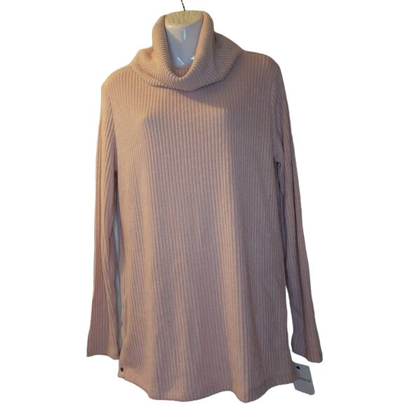 Liz Claiborne Ribbed Cowl Neck Sweater Long Sleeve Pullover Rose Quartz Large - Picture 1 of 8